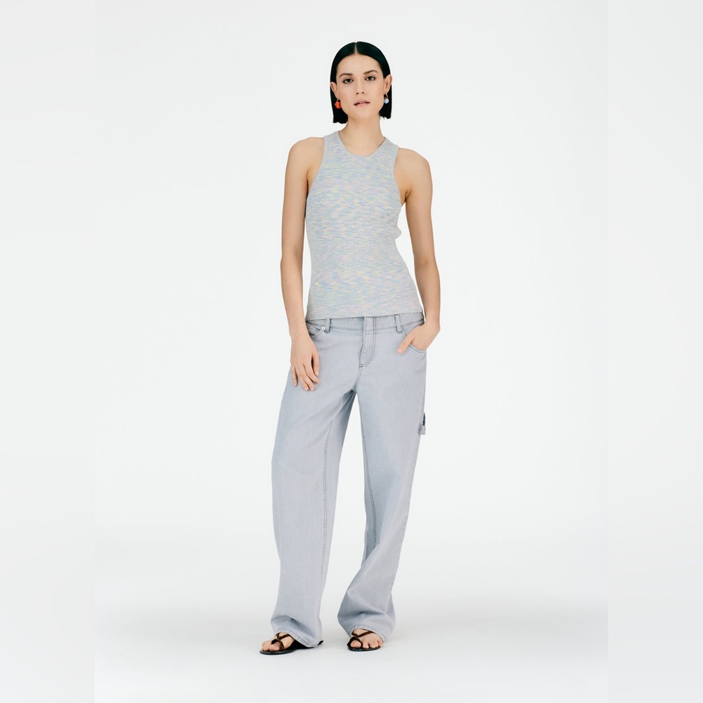 Tibi Pastel Printed Combed Cotton Ribbed Tank Size Small Luxury Knit.      17